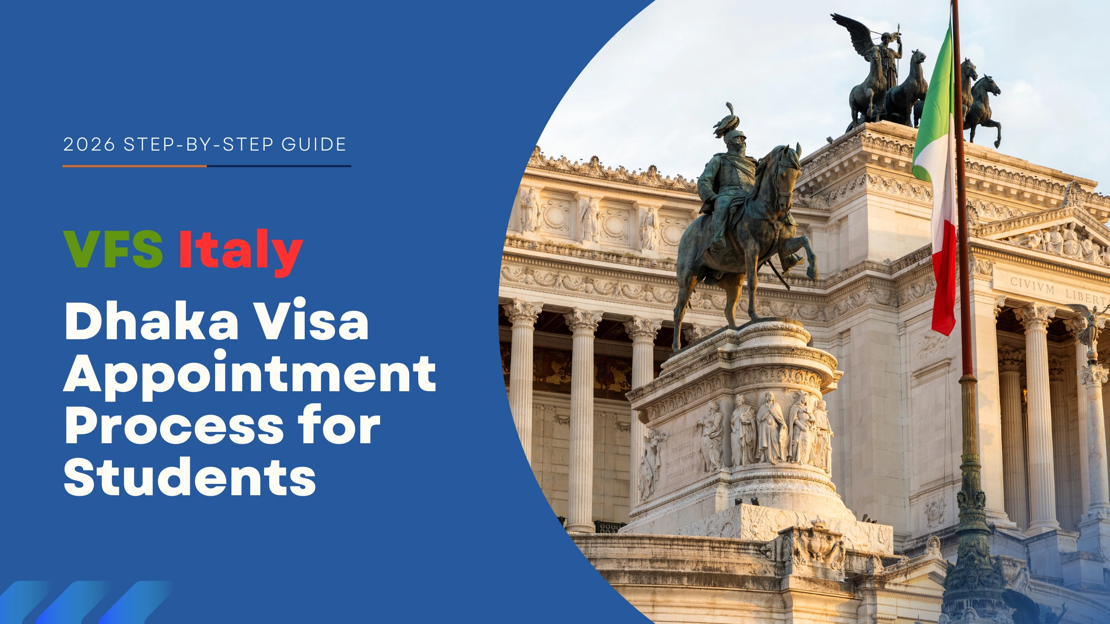 VFS Italy Dhaka visa appointment process for students 2026, featuring an Italian visa, passport, and iconic Italy landmarks.